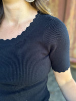 Load image into Gallery viewer, Scalloped Hem Top :: Black :: S-L
