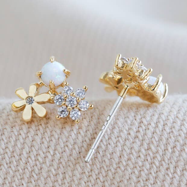 Double Flower + Opal Studs