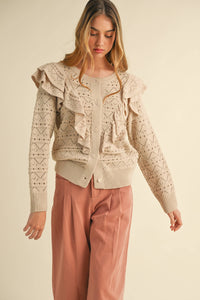 Ruffle Detailed Button-Down Sweater :: S-L