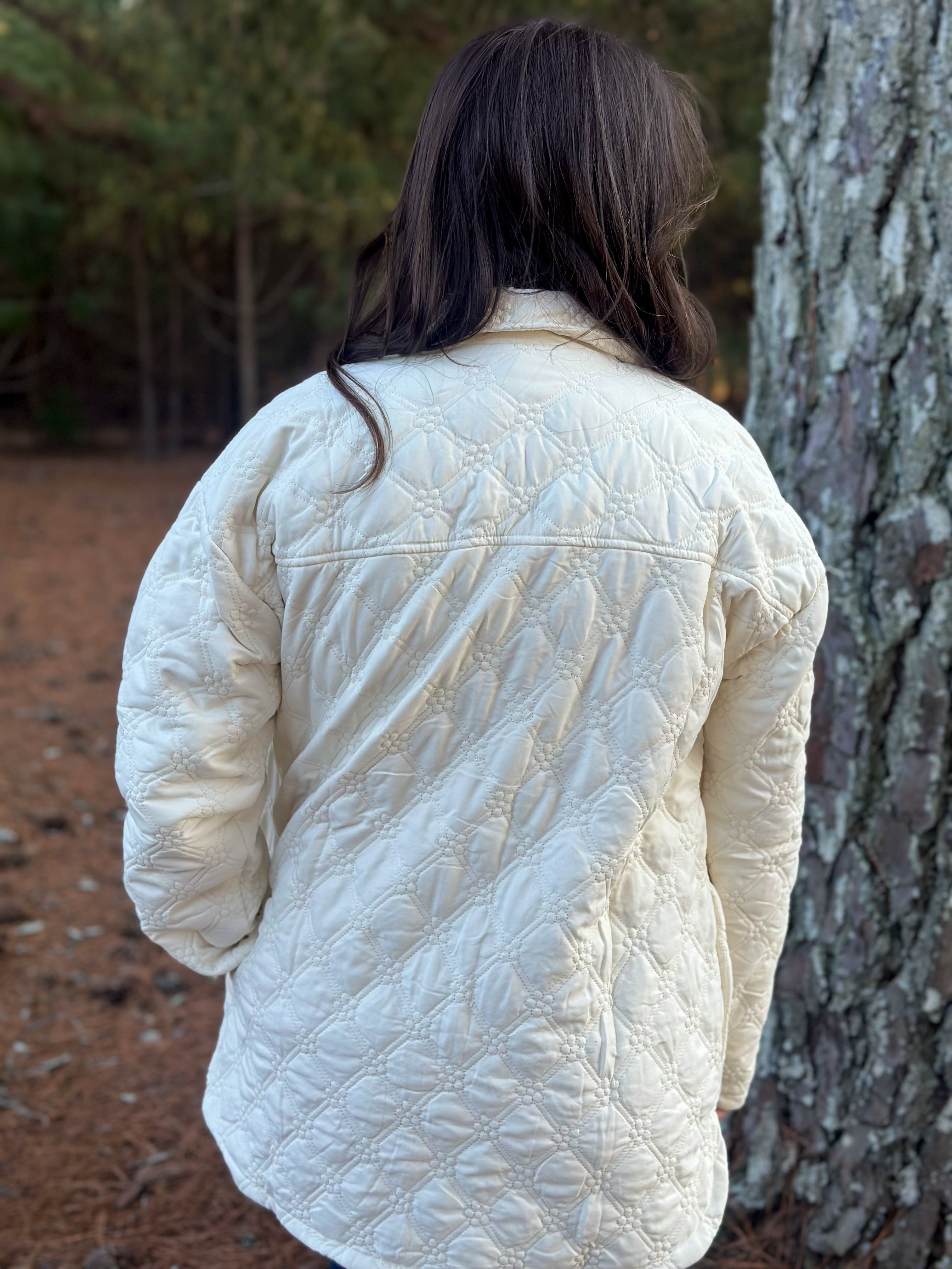 Quilted Floral Jacket :: Cream :: S-L