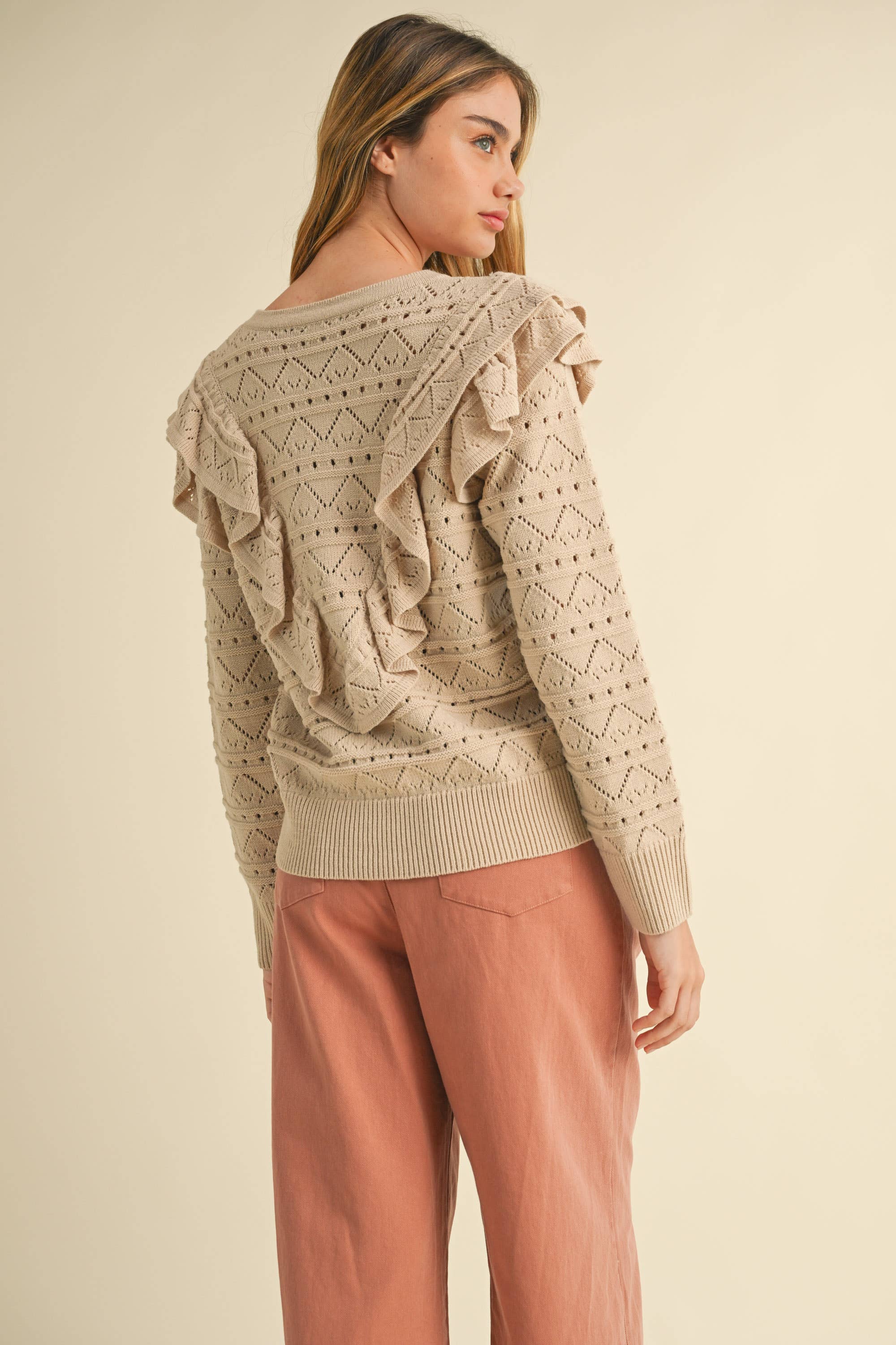 Ruffle Detailed Button-Down Sweater :: S-L
