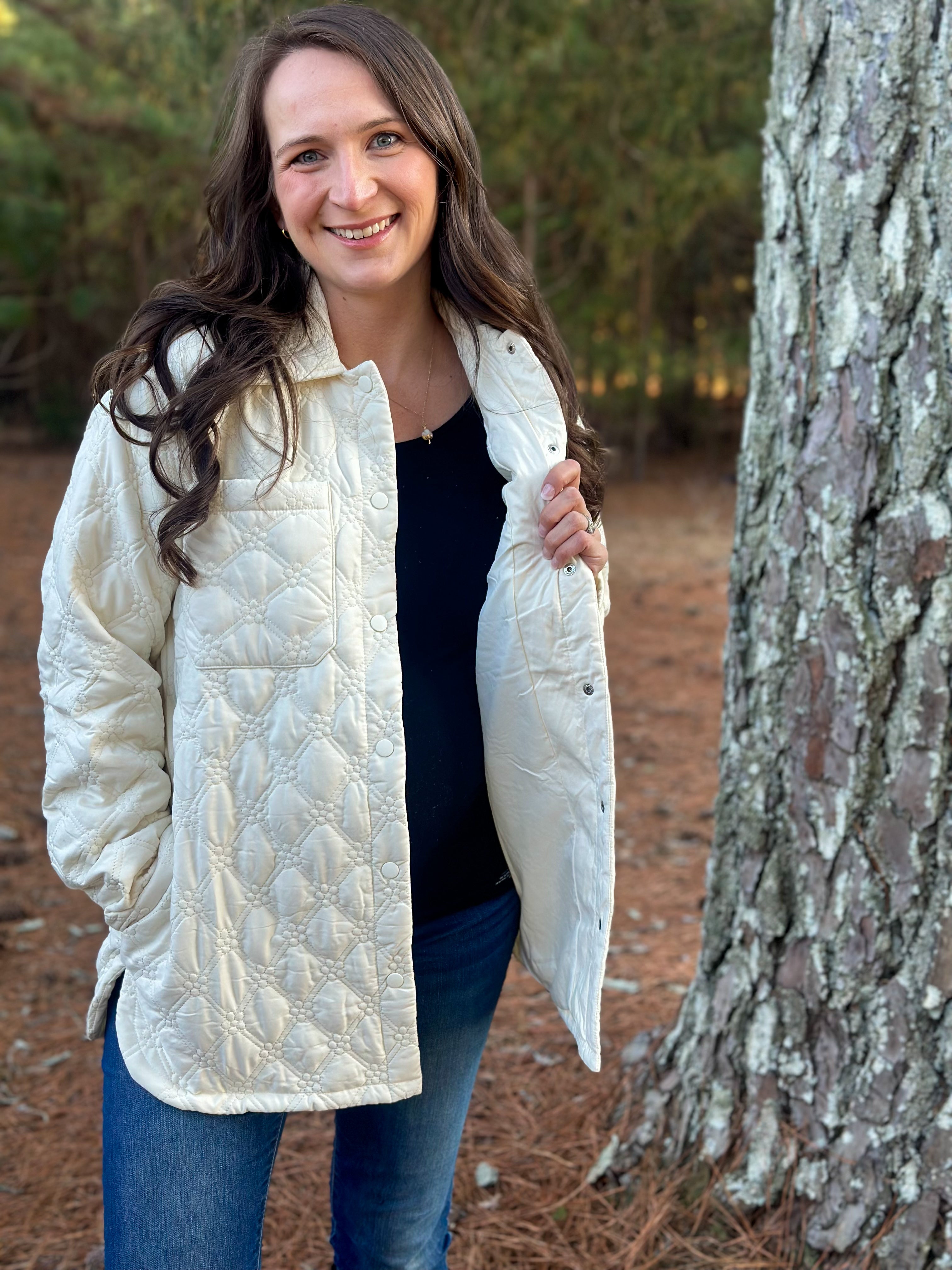 Quilted Floral Jacket :: Cream :: S-L