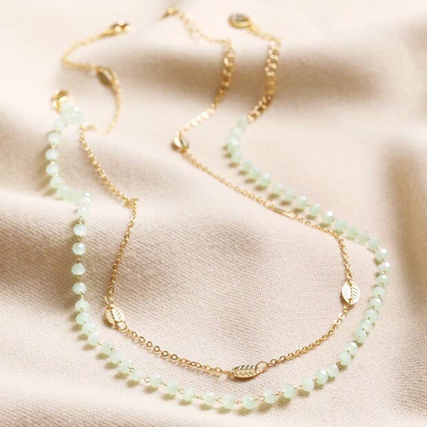 Leaf Chain + Green Beaded Necklace Set