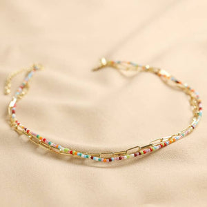 Rainbow Bead + Chain Layered Necklace