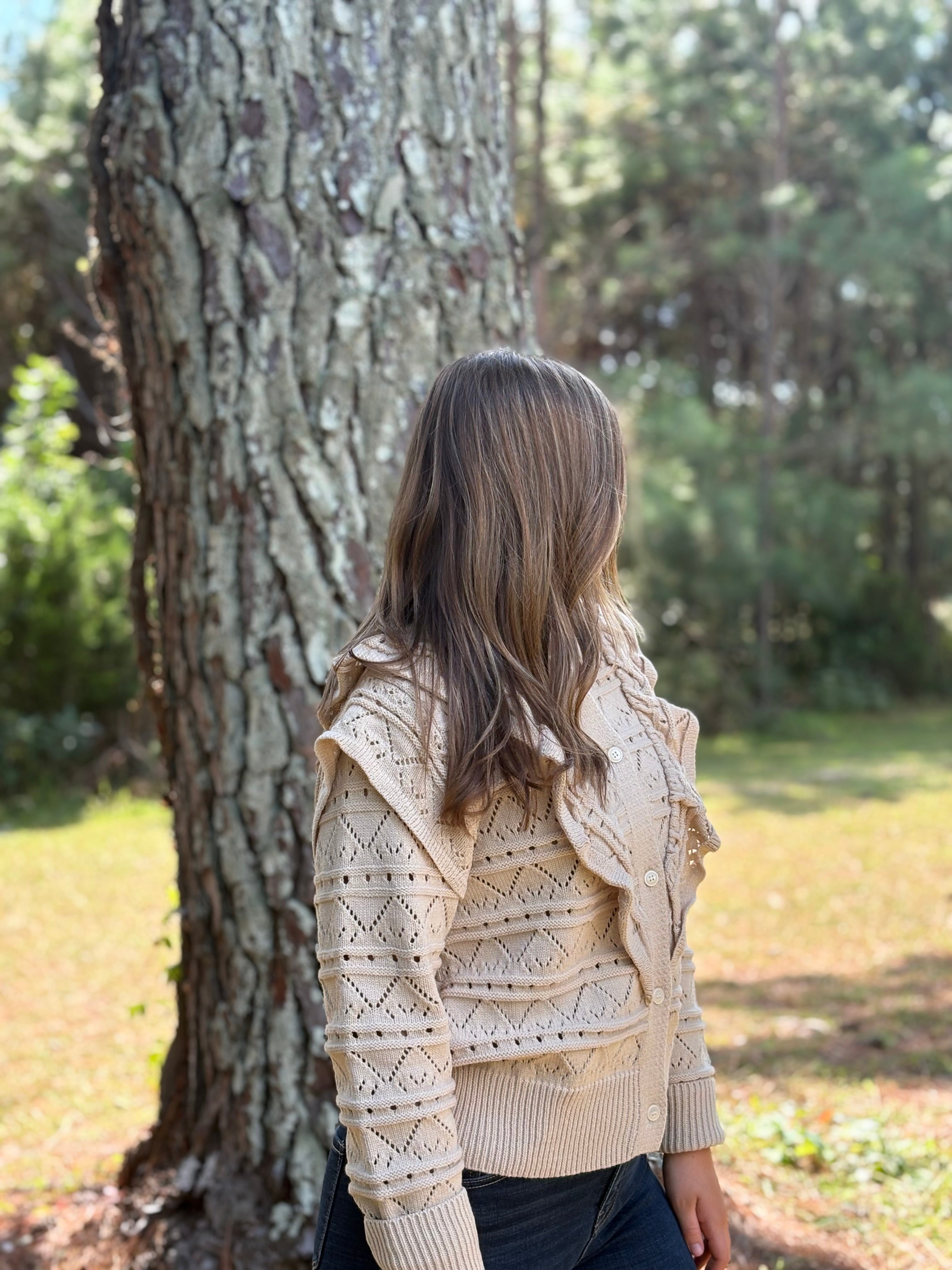 Ruffle Detailed Button-Down Sweater :: S-L