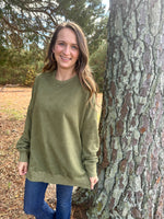 Load image into Gallery viewer, Bailey Side Slit Sweatshirt :: Olive :: M-1X
