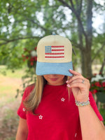 Load image into Gallery viewer, Floral Flag Trucker Hat :: Light Denim

