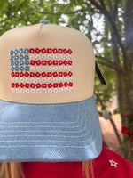 Load image into Gallery viewer, Floral Flag Trucker Hat :: Light Denim
