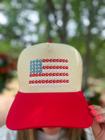 Load image into Gallery viewer, Floral Flag Trucker Hat :: Red
