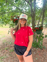 Load image into Gallery viewer, Floral Flag Trucker Hat :: Light Denim
