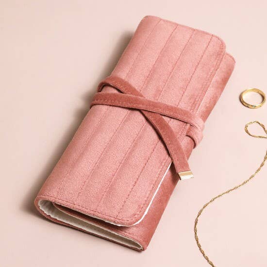 Pink Velvet Jewelry Roll