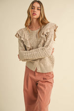 Load image into Gallery viewer, Ruffle Detailed Button-Down Sweater :: S-L
