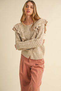 Ruffle Detailed Button-Down Sweater :: S-L
