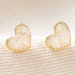 Crushed Shell Heart Studs