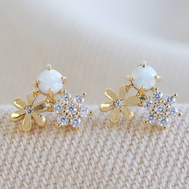 Double Flower + Opal Studs