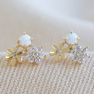 Double Flower + Opal Studs