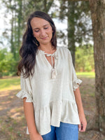 Load image into Gallery viewer, Carson Ruffle Hem Blouse :: Oatmeal :: M-XL
